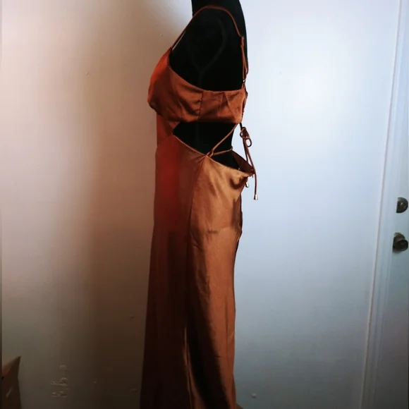 DIWDI Satin Bronze Maxi Dress Size L - Picture 3 of 5